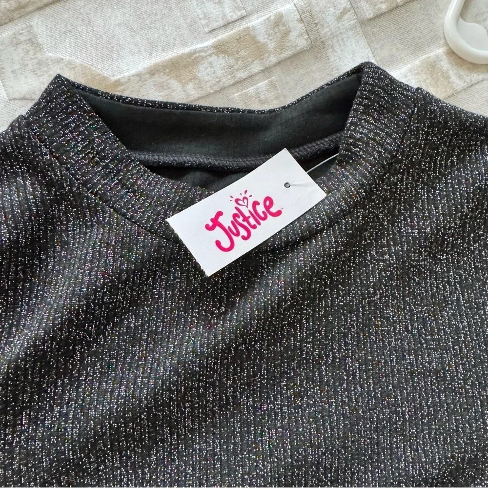Justice girls long sleeve glitter black top size 10 NWT